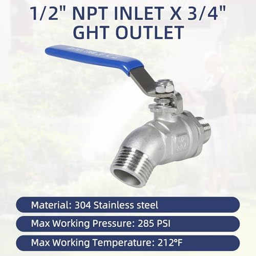 5 Pack Garden Hose Bib Stainless Steel Water Spigot 1/2" Male NPT Inlet x 3/4" Male GHT Threaded High Flow Faucet Outdoor Spigot (1/2" x 3/4") - Image 4