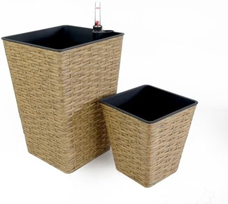 Self-Watering Square Wicker Planters, 2-Pack, Brown - Image 2