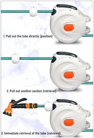 Retractable Garden Hose Reel, Auto Rewind Any Length Lock Flexible Water Hose, Heavy Duty Outdoor Reel with High Pressure Sprayer Nozzle, for Car Washing and Garden Irrigation (20m) - Image 2