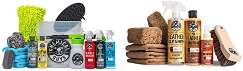 Chemical Guys Arsenal Builder Car Wash Kit (14 Pieces) with Leather Cleaner and Conditioner Detailing Kit (9 Pieces) by ChemicalGuys