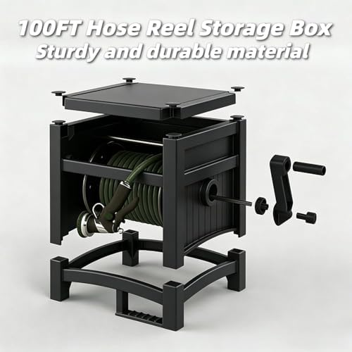 Garden Hose Reel Hideaway Storage Box，Resin Outdoor Container，Outdoor Garden Hose Reel Storage，Garden Hose Holder & Hose Reel for 100FT 5/8 Inch Water Line，No Assembly Required - Image 4