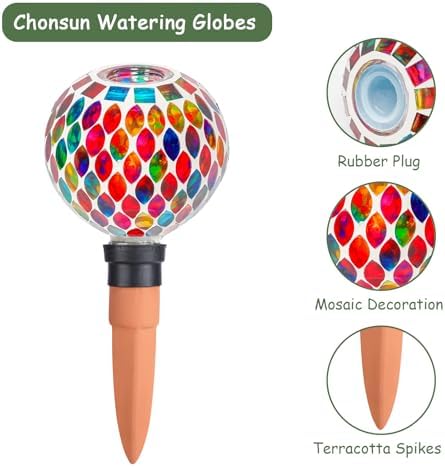 Mosaic Watering Globes 2 Pack Self Watering Spikes Red - Image 7