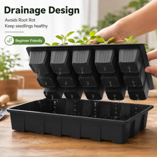 Gardzen 5 Pack Seed Starter Trays with Vented Domes 150 Cell Black - Image 5