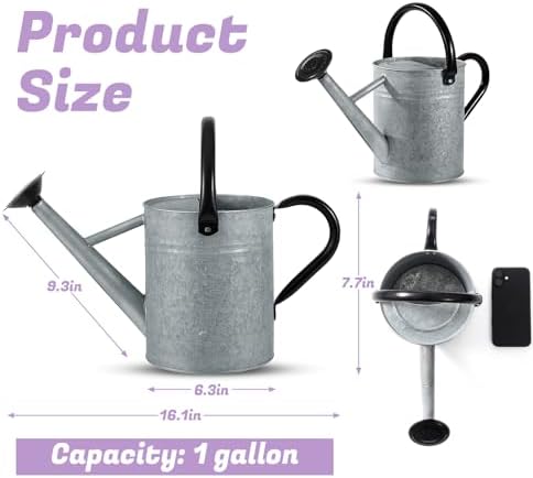 1 Gallon Watering Can for Plants, Watering Cans for Indoor&Outdoor Gardening, Galvanized Steel Watering Pot with Removable Spout, Metal Water Can with Ergonomic Movable Handle(Rustic Silver) - Image 3