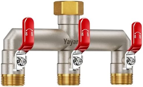 3-Way Garden Hose Splitter, Heavy-Duty Brass, 3/4" GHT, (Red) by Yayamz