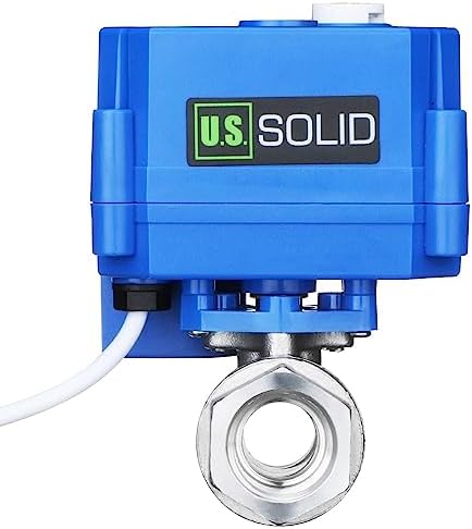U.S. Solid 1/2 in 304 Stainless Steel Motorized Ball Valve, NSF Certified, Full Port, 9-24 V AC/DC, 3-Wire Latching Self-Hold, Manual Override, Position Indicator by USSolid