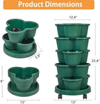 VECELO 5 Tier Vertical Garden Planter, Self Watering Stackable Planters with Wheels for Strawberries, Herbs, Flowers, Vegetables, Dark Green - Image 2