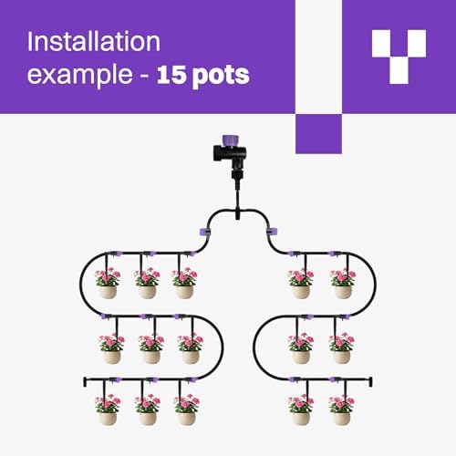 Blooming Micro Drip Irrigation Kit 65 ft – 15-Plant System for Container Gardens & Pots, Adjustable Drippers and Pressure Regulator Included, Easy Tool-Free Setup, UV-Resistant - Image 5