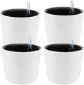 4 Pack 7 Inch Self Watering Planter for Indoor Plants, White Decorative Round Plastic Self Watering Pots with Level Indicators for Soil Planting, Flowers, Herb, African Violet, Succulent by HEIHAK