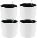 4 Pack 7 Inch Self Watering Planter for Indoor Plants, White Decorative Round Plastic Self Watering Pots with Level Indicators for Soil Planting, Flowers, Herb, African Violet, Succulent by HEIHAK