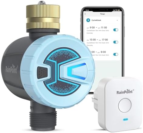 RAINPOINT WiFi Water Timer, Sprinkler Timer for Garden Hose, Smart Automatic Irrigation System with Brass Inlet for Yard, Lawn, APP Remote Control via 2.4Ghz WiFi and Bluetooth Blue by RainPoint
