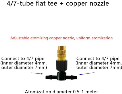 Adjustable Brass Atomizing Nozzle with Drip Connector, Micro Spray Drip Emitter, Adjustable Sprinkler Drip Sprayer Kit 20pc Copper Nozzle+8/11 tee - Image 4