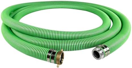 Gloxco Heavy Duty EPDM All Weather Suction Hose Assembly, Black Tube, Lime Green Helix, 2" Inside Diameter with Male x Female NPSM Pinlug Fittings Installed, 33 ft Length by Gloxco