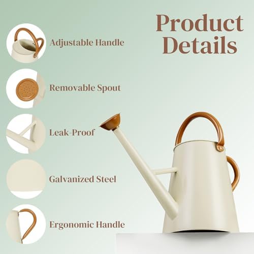 Metal Watering Can with Removable Spout, 1.5 Gallon Large Watering Cans for Plants, Galvanized Steel Gardening Water Can for Indoor & Outdoor Use, Watering Pot with Ergonomic Movable Handle(White) - Image 6
