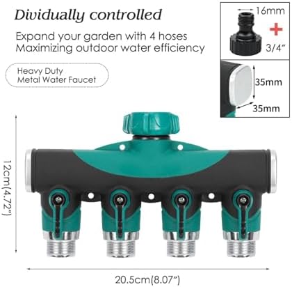 Heavy Duty Metal 4 Way 3/4'' Thread Faucet Splitters with Outdoor Water Tap Connectors Shut Off Valves for Garden Hose Adapter(BSP-1PCS) - Image 7