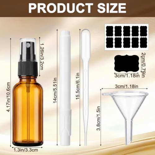 60 Pack 1oz Amber Glass Spray Bottles Portable Travel Bottles with Mini Funnel Dropper Labels and Marker Refillable Spray Bottle for Cosmetic Essential Oils Skin Care Daily Cleaning - Image 2