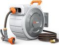 Retractable Garden Hose Reel 85 ft x 1/2 inch, Heavy Duty Automatic Garden Hose Reels, High-Flow, Any Length Lock, 180° Swivel Bracket, Brass Fitting, Wall Mount Water Hose Reel for Outside by Puritron