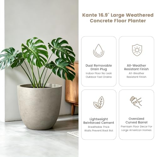 Kante Weathered Concrete Planter 18" Dia All-Weather Round Large Pot - Image 3