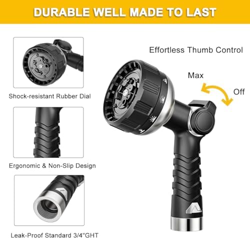 FANHAO Thumb Control Garden Hose Nozzle Heavy Duty Metal, 10 Spray Patterns - Image 3