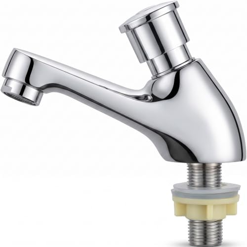 Time Delay Faucet G1/2 Thread, Self Closing Water Saving Tap Copper Chrome Plated, Single Cold Metering Valve for Public Outdoor and Laundry Utility by Unknown