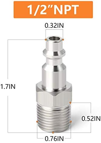 GASHER 1/2-Inch NPT Male Industrial Air Plug,1/4-Inch High Flow Pneumatic Plugs 300PSI (20-Pack) - Image 4