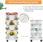 VECELO 5 Tier Vertical Garden Planter, Self Watering Stackable Planters with Wheels for Strawberries, Herbs, Flowers, Vegetables, Gray - Image 3