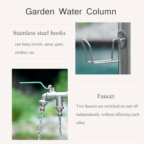 Stainless Steel Water Column Garden Water Tap, Outdoor Water Fountain Courtyard Hydrant, Garden Hose Holder with Faucet, Freestanding Antifreeze Faucet Water Dispenser,H50cm - Image 5