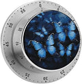 Mechanical Kitchen Timers for Cooking,Dark Blue Butterflies Printed 60 Minute Magnetic Countdown Timer,Cute Cooking Timers with Alarm,Stainless Steel Time Timer Manual No Batteries Required by Unknown