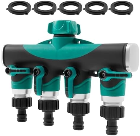 Heavy Duty Metal 4 Way 3/4'' Thread Faucet Splitters with Shut Off Valves for Garden Hose Adapter Outdoor Water Tap Connectors(NPT-1PCS) by Unknown