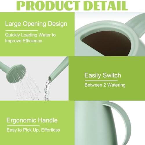 4 Pack Watering Can for Indoor Plants, 1.8L/60oz Small Plastic Water Cans with Long Spout, Lightweight Pitcher for House Plants, Garden Flowers, Mint Green - Image 3