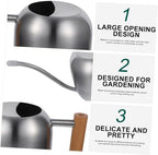 POPETPOP Stainless Steel Watering Can with Wooden Handle Indoor Garden Sprayer Long Spout for Houseplants and Small Potted Flowers Gardening Water Bottle - Image 3