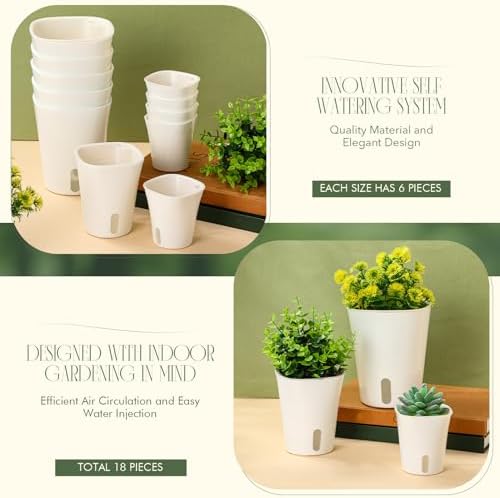 Ziliny 18 Pcs Self Watering Pots Plastic Plant 3 Sizes Flower Plant Pot with Inner White Flower Pots for Indoor House Plants Plastic Self Watering Pot for Herbs Flowers (Xs,S,M) - Image 2