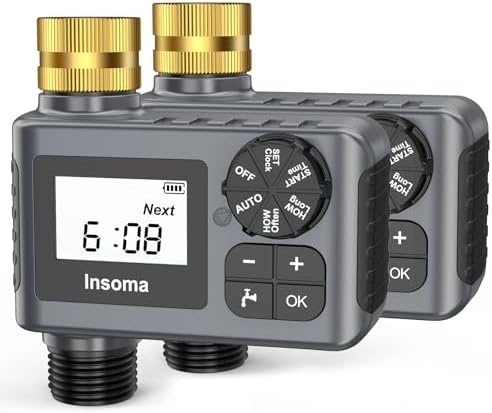 2-Packs Water Timer for Outdoor Garden Hose, Hose Timer with Rain Delay/Manual Mode, Automatic Drip Irrigation Controller System for Lawn Yard Garden Watering by Insoma