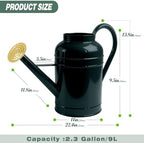 LONGRUN 2.3 Gallon Dark Green Metal Watering Can Gold Nozzle for Plants and Garden with Removable Spout, Made of Galvanized Iron - Image 2