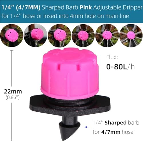 Drip Irrigation Emitters 500pcs Adjustable 8-Holes Drippers Irrigation Spinkler Nozzle Balcony Greenhouse Watering Emitters(J-Pink sharped) - Image 2