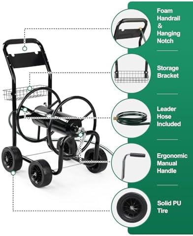 Outvita 300 Ft Garden Hose Reel Cart, Heavy Duty 4 Wheels Water Cart, Green - Image 4
