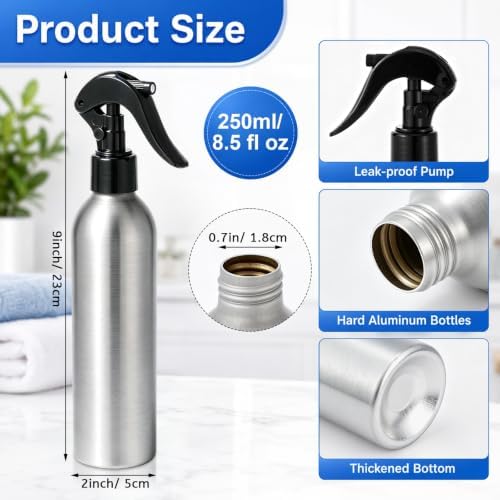 12 Pack 250ml Aluminum Spray Bottles Empty Reusable Refillable Mister Metal Silver Water Sprayer Tool for Hair Hairdressing Tattooing Greening BBQ Spritzer Bottle for Smoker - Image 2