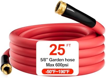 25ft x 5/8'' Hot/Cold Rubber Garden Water Hose, -50℉ to 190℉ by GLOSHOOTING