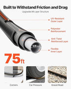 VEVOR Garden Hose, 75 ft 5/8" Heavy Duty 4-Layer Rubber Water Hose, 150PSI Working & 600PSI Burst, Flexible & Non-kink Outdoor Waterhose with 3/4" Fitting, Lightweight Hoses for Gardening Cleaning - Image 2