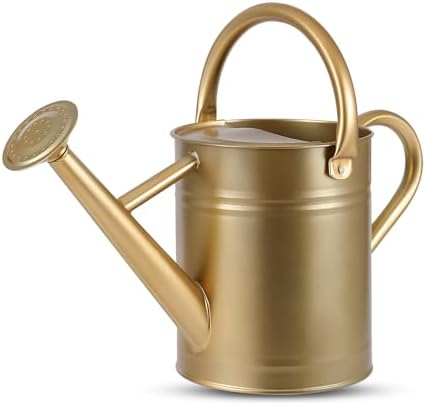 1 Gallon Watering Can for Plants, Watering Cans for Indoor&Outdoor Gardening, Galvanized Steel Watering Pot with Removable Spout, Metal Water Can with Ergonomic Movable Handle(Gold) by Unknown