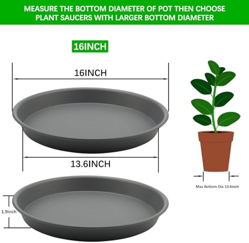 TITE Plant Saucer Heavy Large Planter Durable Thicker Plastic Plant Trays for Indoors and Outdoor,Plant Saucer Drip Trays (Grey, 16 inch) - Image 2