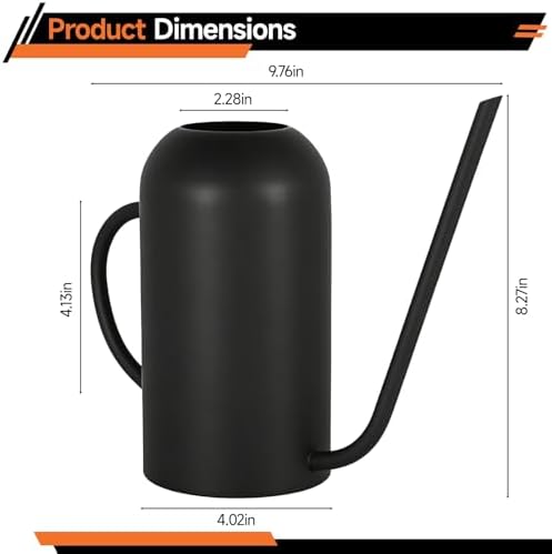 Watering Can for Indoor Plants, 50.7 fl oz (1500 ml) Stainless Steel, Vintage Metal Style, Black Matte Finish, Long Spout for Precise Water Flow, Fits Gardens and Houseplants in Daily Care - Image 2