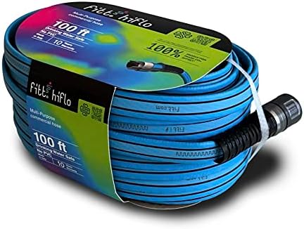 FITT HiFlo Water Hose, Lightweight Ultra Flexible Durable Kink-Free Flat Multipurpose Garden Hose, Easy to Use and Long-lasting Performance, 100-Feet by FITT
