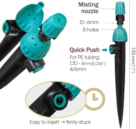 100PCS 2-In-1 Drip Irrigation Emitters with Stake for 1/4 inch Irrigation Tubing, Quick Connect 195mm Stake Sprinkler 8-Hole Watering Dripper＆Misting Nozzles Garden Watering System (100,2-In-1 Nozzle) - Image 4