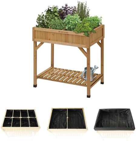VegTrug Custom Herb Garden Planter Box, Natural Cedar Wood - Versatile Multi-Liner Raised Garden Bed with Storage Shelf for Patio, Balcony & Courtyard Gardening by VegTrug