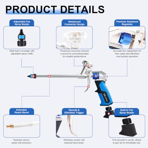 Professional Spray Foam Gun Heavy Duty Metal with 6 Extenders - Image 2