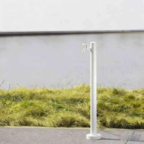 High-End Vertical Square 304 Stainless Steel Garden Hose Holder with Double Faucet, Antifreeze Freestanding Design for Patio & Backyard (White A) by Unknown