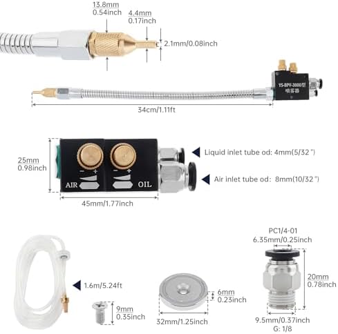 Mist Coolant Lubrication Spray System YS-BPV-300 for Milling & Engraving Machine, 1/4" and 8mm Air Inlet Hose Connector, Cutting Cooling Mister, Pack of 2 - Image 2