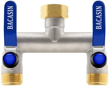 Brass Garden Hose Splitter 2-Way Heavy Duty - 3/4" GHT Threads with 2×304 Stainless Steel Handles, High Flow Design for Efficient Water Distribution by Unknown