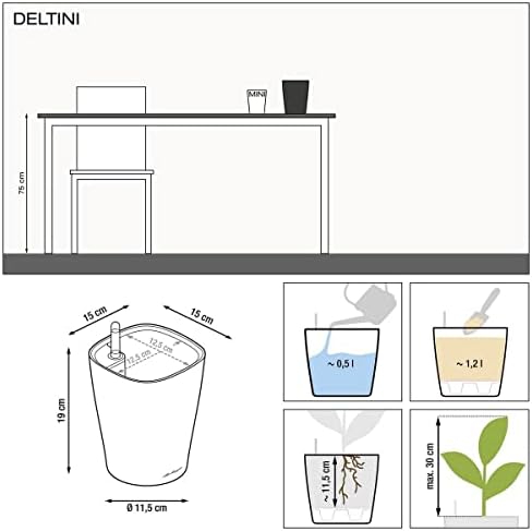 Lechuza 14900 Deltini Self-Watering Planter for Indoor and Outdoor Use, 6" x 6" x 7", White - Image 3